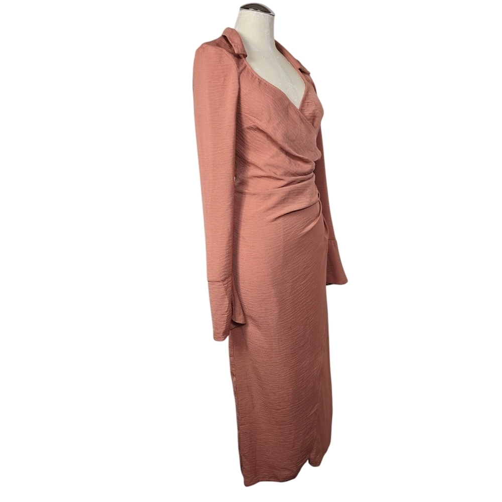 NEW ASOS DESIGN Tall 70s Drape Front Wrap Antique Rose Midi Dress 4 - Picture 3 of 12